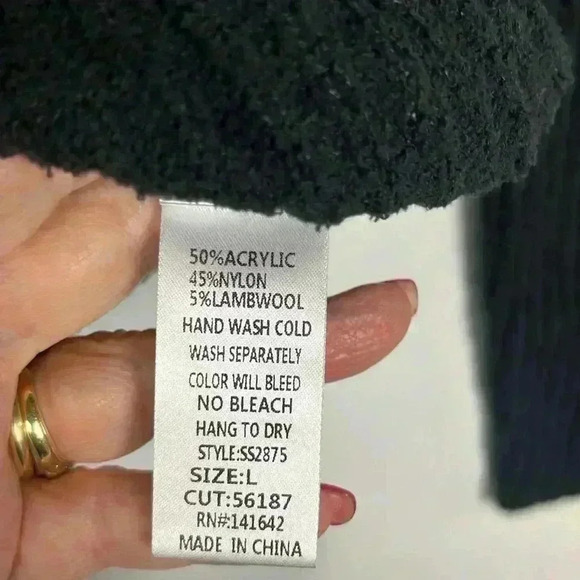 She & Sky Womens Sweater Black L V-Neck Wrap Pullover Asymmetrical Lambswool NWT - Picture 7 of 11